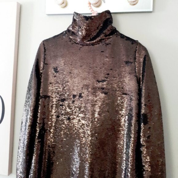 NWT Zara brown sequin long sleeve knit midi holiday dress, S - Picture 15 of 16